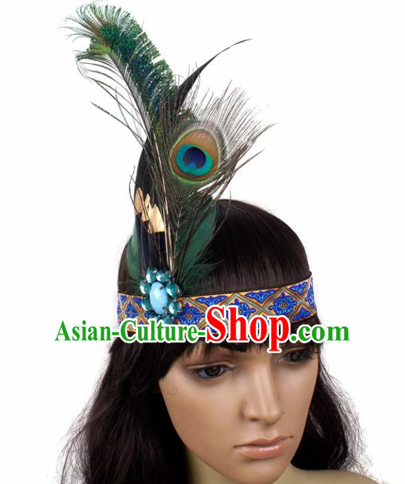 Top Brazilian Carnival Peacock Feather Hair Accessories Halloween Catwalks Primitive Tribe Hair Clasp for Women