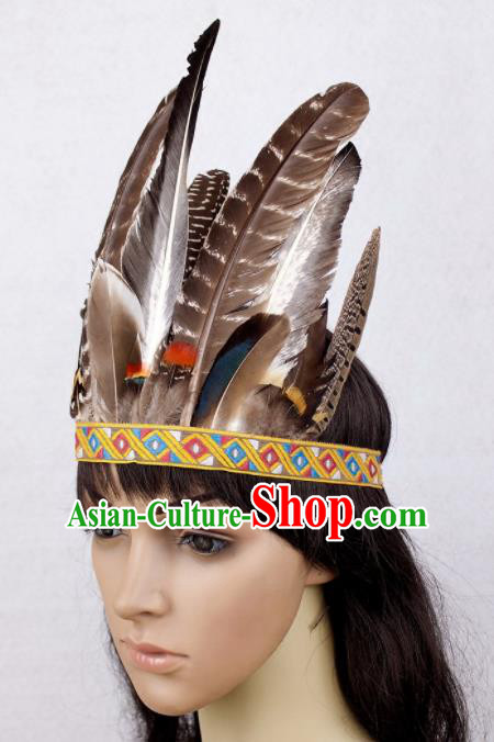 Top Halloween Apache Knight Feather Hair Accessories Catwalks Primitive Tribe Hair Clasp for Women