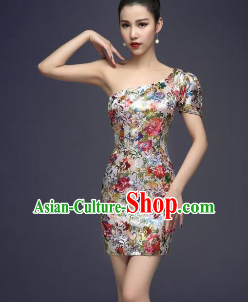 Top Stage Show Chorus Costumes Catwalks Compere White Short Full Dress for Women
