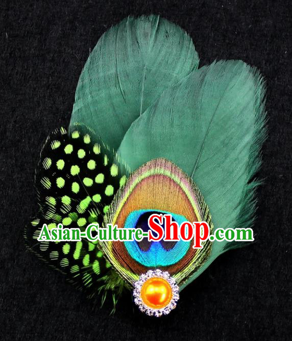 Top Halloween Green Feather Hair Accessories Carnival Catwalks Hair Claw for Women