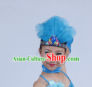 Top Halloween Blue Feather Dance Hair Accessories Carnival Catwalks Hair Crown for Kids