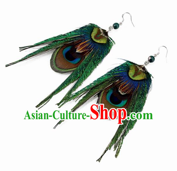 Top Halloween Feather Ear Accessories Carnival Catwalks Dance Peacock Feather Earrings for Women