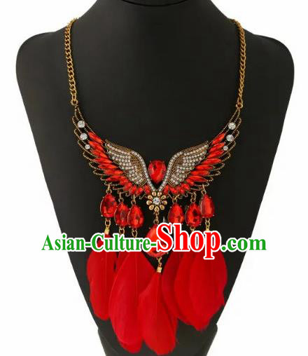 Handmade Baroque Red Feather Necklace Stage Show Dance Necklet Accessories for Women