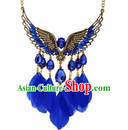 Handmade Baroque Royalblue Feather Necklace Stage Show Dance Necklet Accessories for Women