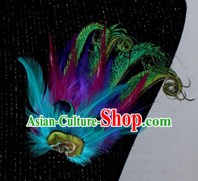 Handmade Feather Breastpin Accessories Stage Show Peacock Feather Brooch for Women