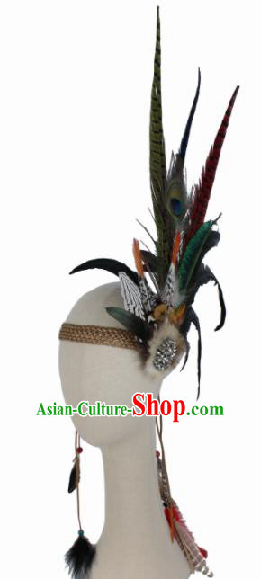 Top Halloween Apache Knight Hair Clasp Carnival Catwalks Primitive Tribe Feather Headwear for Adults