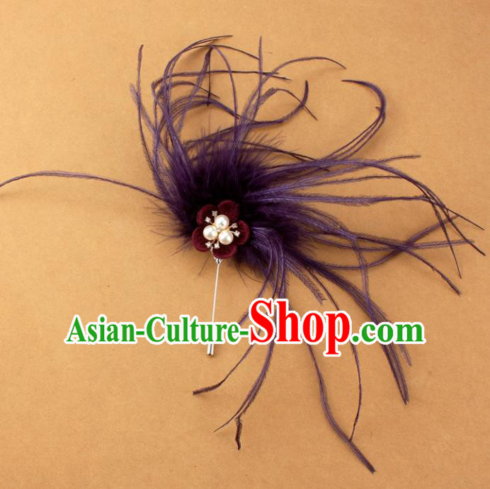 Handmade Breastpin Accessories Stage Show Purple Feather Brooch for Women