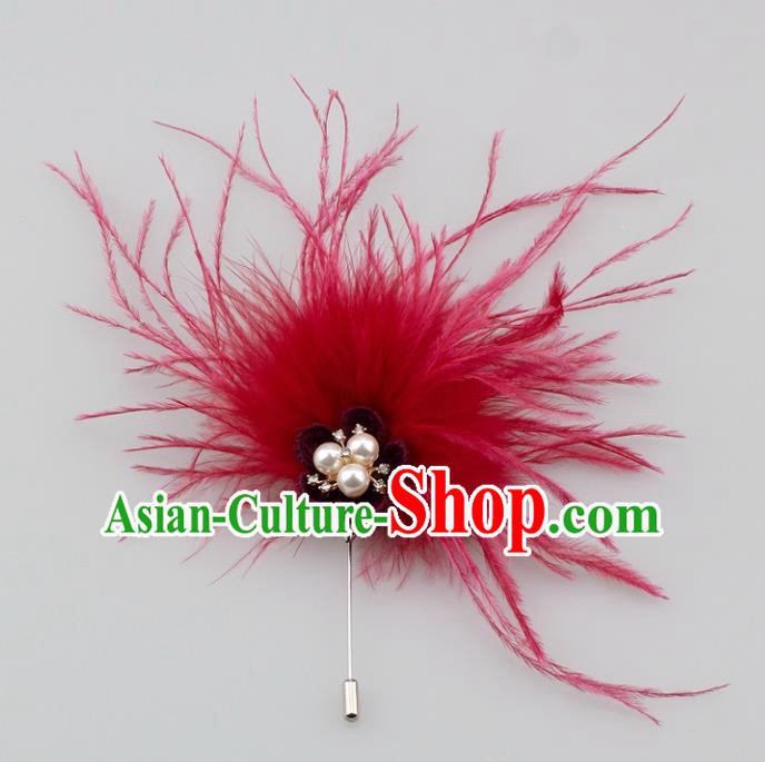 Handmade Breastpin Accessories Stage Show Rosy Feather Brooch for Women