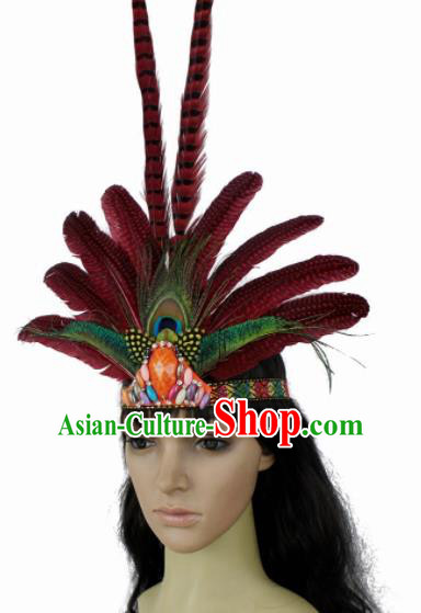 Top Halloween Apache Knight Feather Hair Clasp Carnival Catwalks Primitive Tribe Headwear for Adults