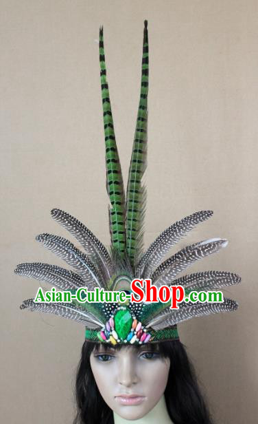 Top Halloween Apache Knight Green Feather Hair Clasp Carnival Catwalks Primitive Tribe Headwear for Adults