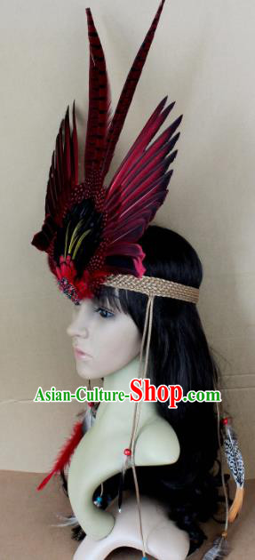 Top Halloween Apache Knight Hair Accessories Carnival Catwalks Primitive Tribe Feather Headwear for Adults