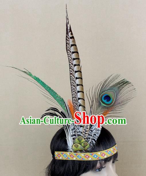 Top Carnival Catwalks Hair Accessories Apache Knight Primitive Tribe Feather Headwear for Adults