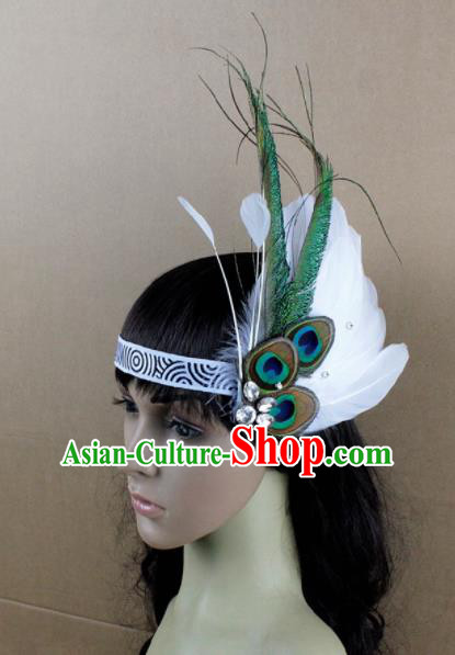 Top Rio Carnival Dance Hair Accessories Primitive Tribe Apache Knight White Feather Headwear for Adults