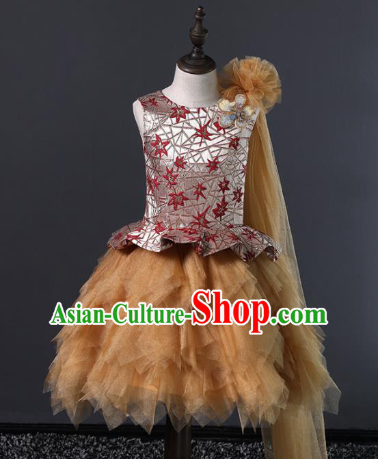 Children Modern Dance Costume Court Dance Compere Veil Bubble Full Dress for Girls Kids