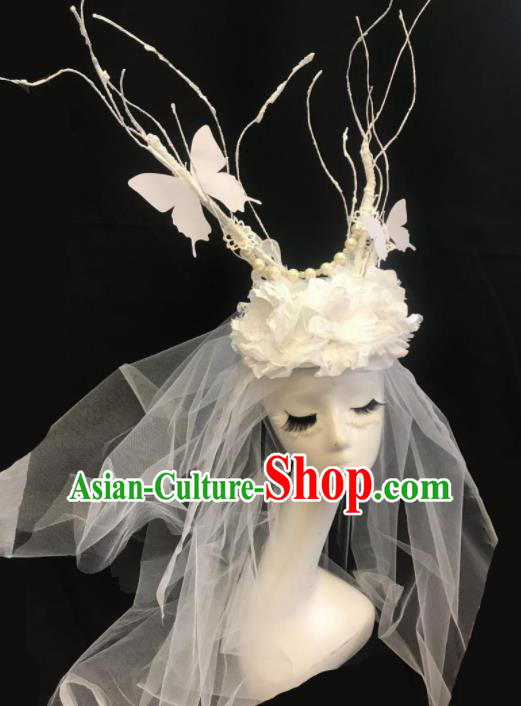 Top Halloween Stage Show Hair Accessories Brazilian Carnival Catwalks White Veil Headdress for Women