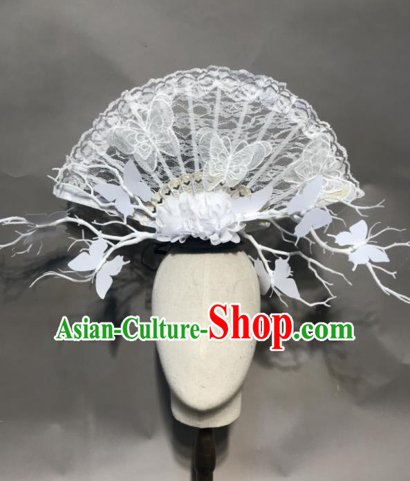 Top Chinese Stage Show White Lace Fan Hair Accessories Halloween Fancy Dress Ball Headdress for Women