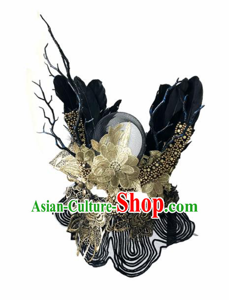 Top Fancy Dress Ball Golden Lace Feather Masks Brazilian Carnival Halloween Cosplay Face Mask for Women