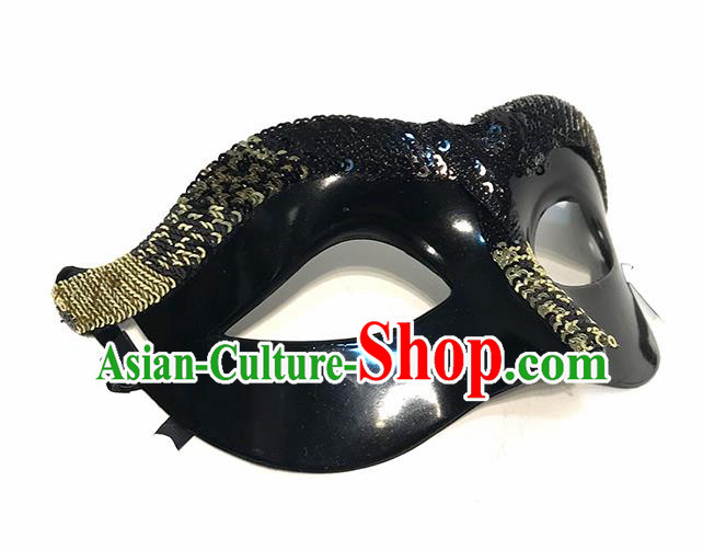 Top Halloween Cosplay Black Sequins Masks Brazilian Carnival Catwalks Fancy Dress Ball Face Mask for Men