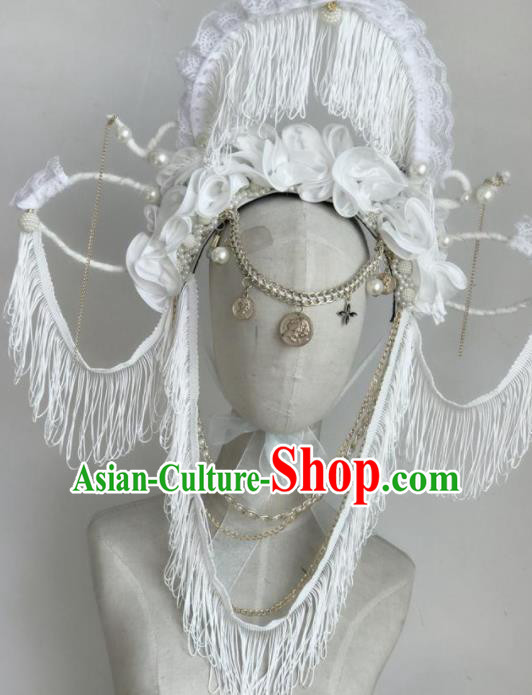 Top Halloween Stage Show Hair Accessories Brazilian Carnival Catwalks White Tassel Headdress for Women