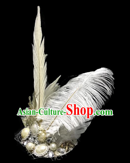 Top Halloween Stage Show White Feather Hair Accessories Brazilian Carnival Catwalks Headdress for Women
