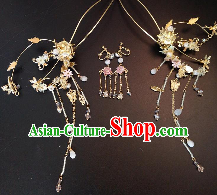 Top Chinese Traditional Wedding Hair Accessories Classical Golden Phoenix Coronet Hairpins Headdress for Women