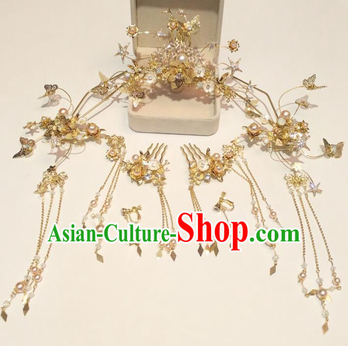 Top Chinese Traditional Wedding Phoenix Coronet Hair Combs Classical Hairpins Headdress for Women