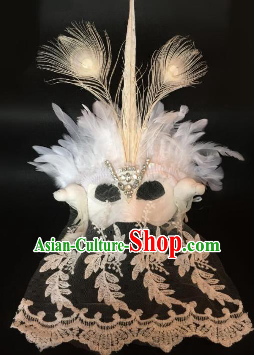 Top Fancy Dress Ball White Feather Lace Masks Brazilian Carnival Halloween Cosplay Face Mask for Women