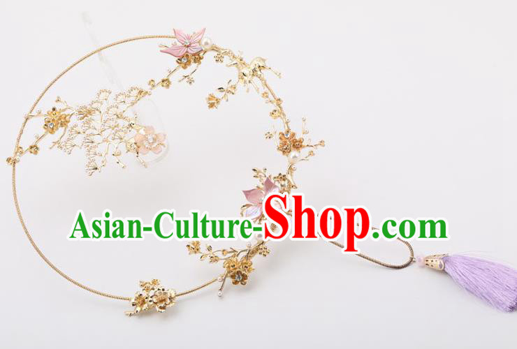 Chinese Traditional Wedding Accessories Classical Bride Purple Tassel Palace Fans for Women