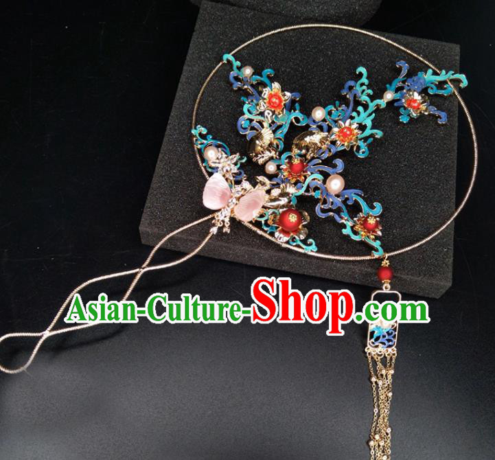 Chinese Traditional Wedding Accessories Classical Bride Cloisonne Palace Fans for Women