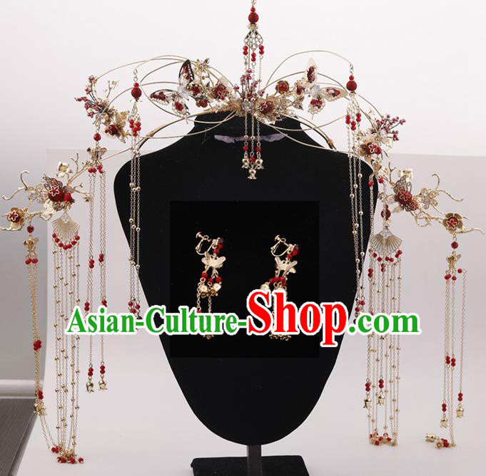 Top Chinese Ancient Traditional Wedding Hair Accessories Tassel Phoenix Coronet Hairpins Complete Set for Women