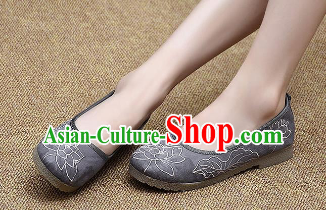 Chinese Shoes Wedding Shoes Traditional Embroidered Lotus Shoes Bride Grey Shoes for Women