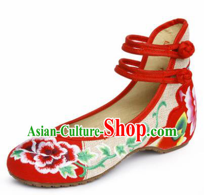 Chinese Shoes Wedding Shoes Traditional Embroidered Shoes Embroidery Peony Red Hanfu Shoes for Women