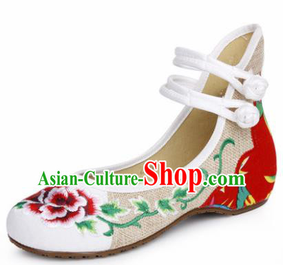 Chinese Shoes Wedding Shoes Traditional Embroidered Shoes Embroidery Peony White Hanfu Shoes for Women