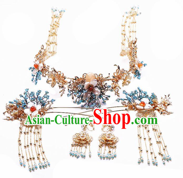 Top Chinese Traditional Wedding Hair Accessories Ancient Palace Tassel Phoenix Coronet Hairpins Complete Set for Women