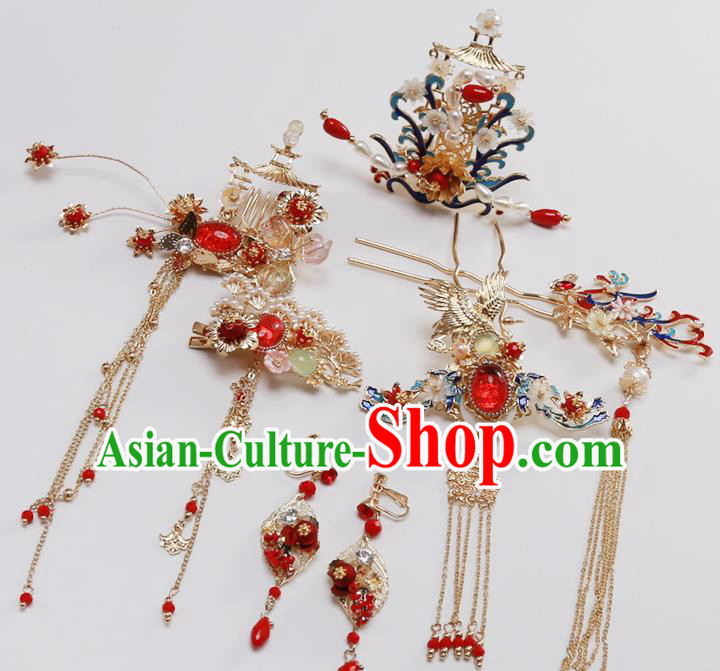 Top Chinese Traditional Hair Accessories Ancient Classical Palace Blueing Phoenix Hairpins Complete Set for Women