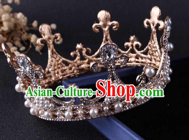 Top Grade Gothic Hair Accessories Crystal Pearls Round Royal Crown for Women