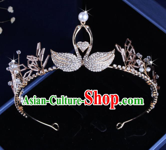Top Grade Gothic Hair Accessories Catwalks Princess Crystal Swan Royal Crown for Women