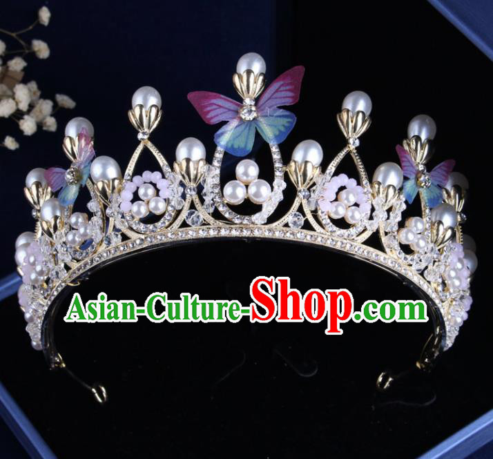 Top Grade Gothic Hair Accessories Catwalks Princess Butterfly Pearls Royal Crown for Women