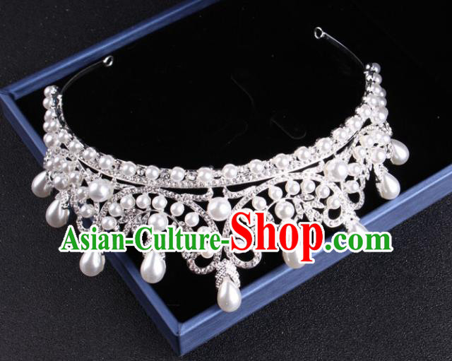 Top Grade Gothic Hair Accessories Catwalks Princess Pearls Crystal Royal Crown for Women