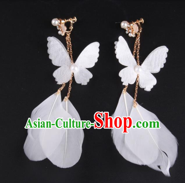 Top Grade Gothic Ear Accessories Catwalks White Feather Butterfly Earrings for Women