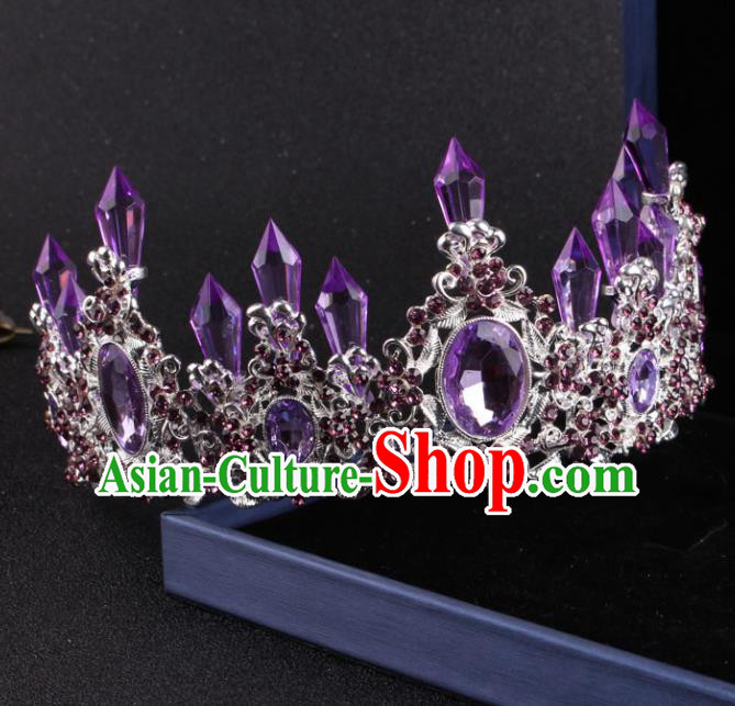 Top Grade Baroque Hair Accessories Catwalks Princess Purple Crystal Royal Crown for Women