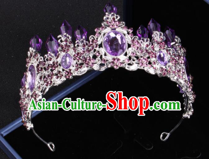 Top Grade Baroque Hair Accessories Catwalks Princess Purple Crystal Royal Crown for Women
