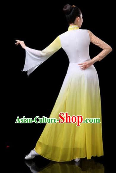 Chinese Traditional Classical Dance Costumes Group Dance Umbrella Dance Yellow Dress for Women