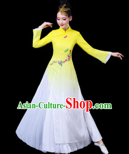 Chinese Traditional Classical Dance Costumes Umbrella Dance Group Dance Yellow Dress for Women