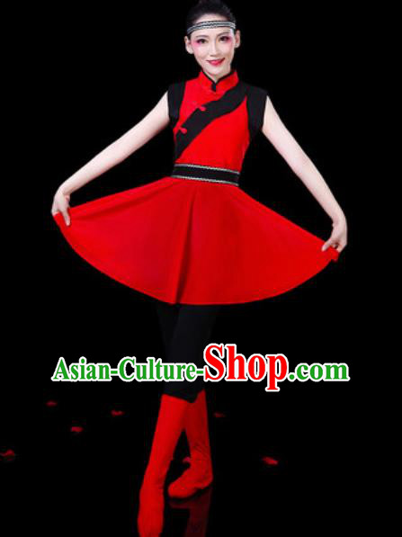 Chinese Ethnic Costumes Traditional Mongolian Nationality Folk Dance Red Dress for Women