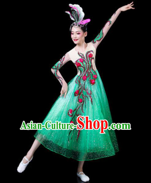 Top Grade Stage Show Chorus Costumes Modern Dance Group Dance Green Dress for Women