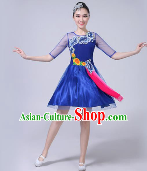 Top Grade Stage Show Chorus Costumes Modern Dance Embroidered Peony Royalblue Dress for Women
