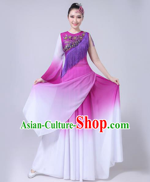 Top Grade Stage Show Chorus Costumes Modern Dance Embroidered Peony Purple Long Dress for Women