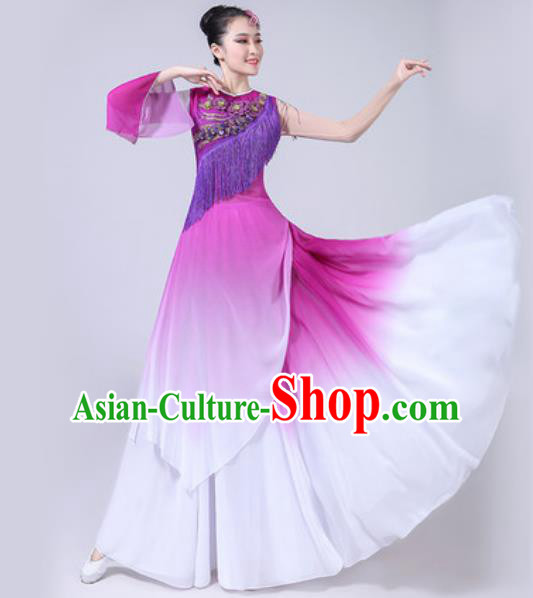 Top Grade Stage Show Chorus Costumes Modern Dance Embroidered Peony Purple Long Dress for Women