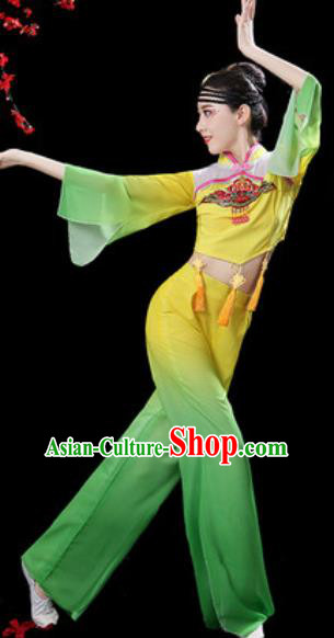 Chinese Folk Dance Yangko Dance Costumes Traditional Drum Dance Fan Dance Yellow Clothing for Women